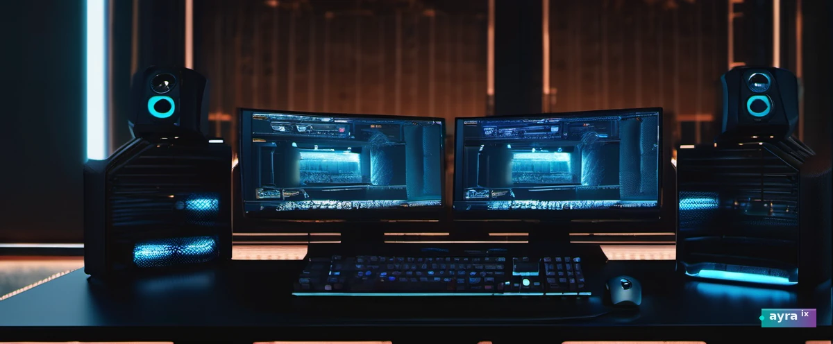 Developer at dark desk, triple monitor: left ATC results Priority 1:3 Priority 2:12 Priority 3:47, center ABAP code with quick-fix highlights on SELECT * FROM MARA, right CI/CD pipeline YAML with gcts_deploy stage. Cool blue LED bias lighting, mechanical keyboard, coffee.