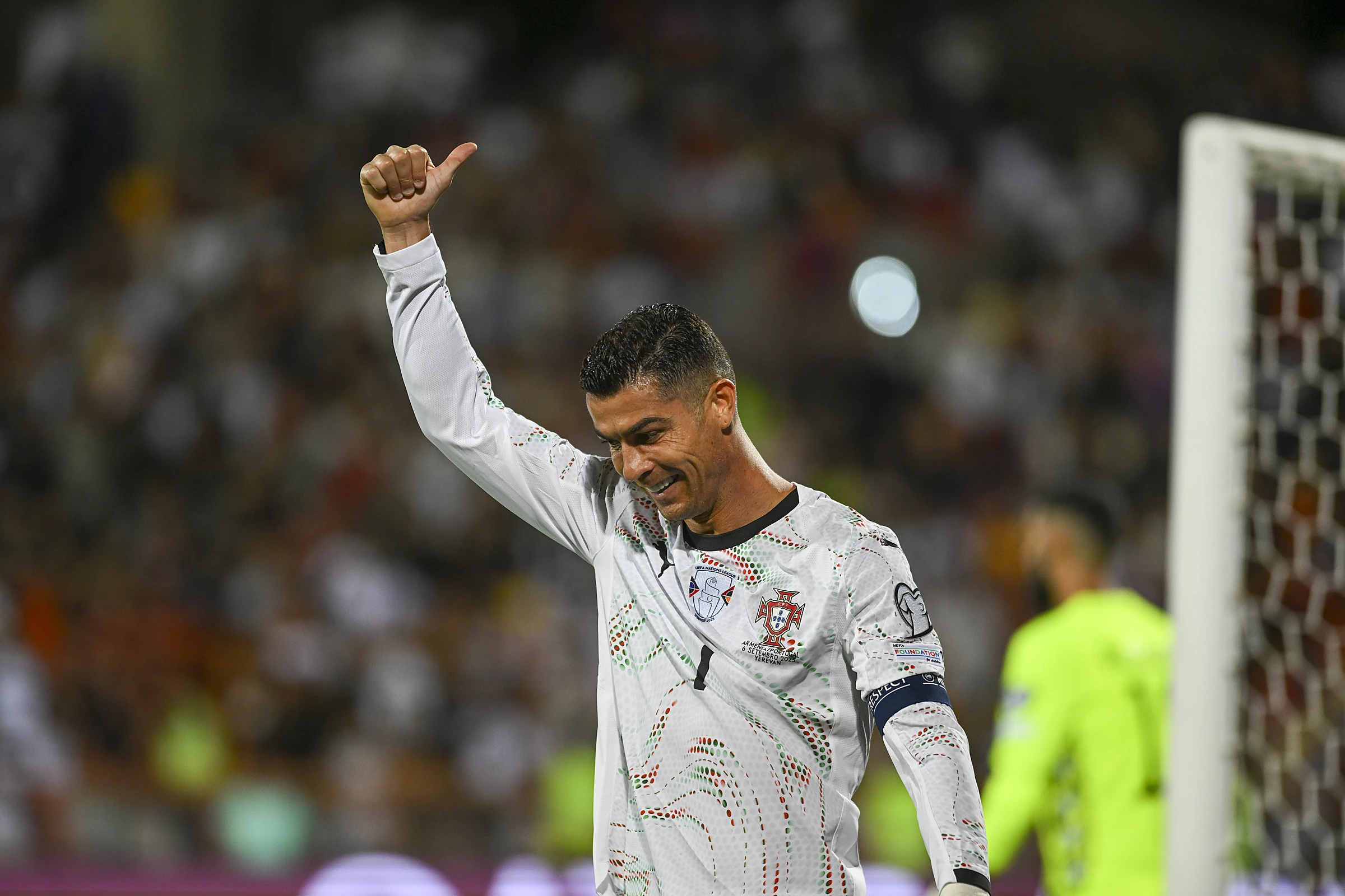 Cristiano Ronaldo celebrating for Portugal after scoring against Armenia in a 2026 World Cup qualifier