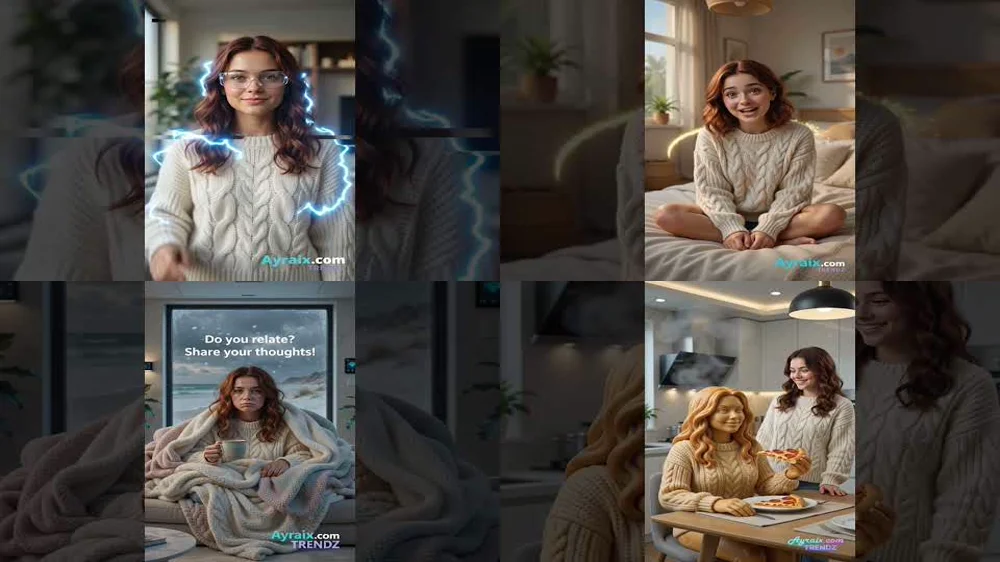 A collage of Manifestation Island episode stills — the vibe filter, the smart home, the bio-print chef, and the smart mirror