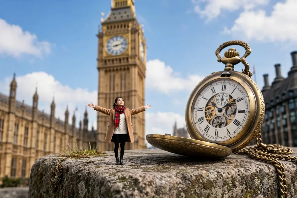 Tiny Zara at the foot of Big Ben