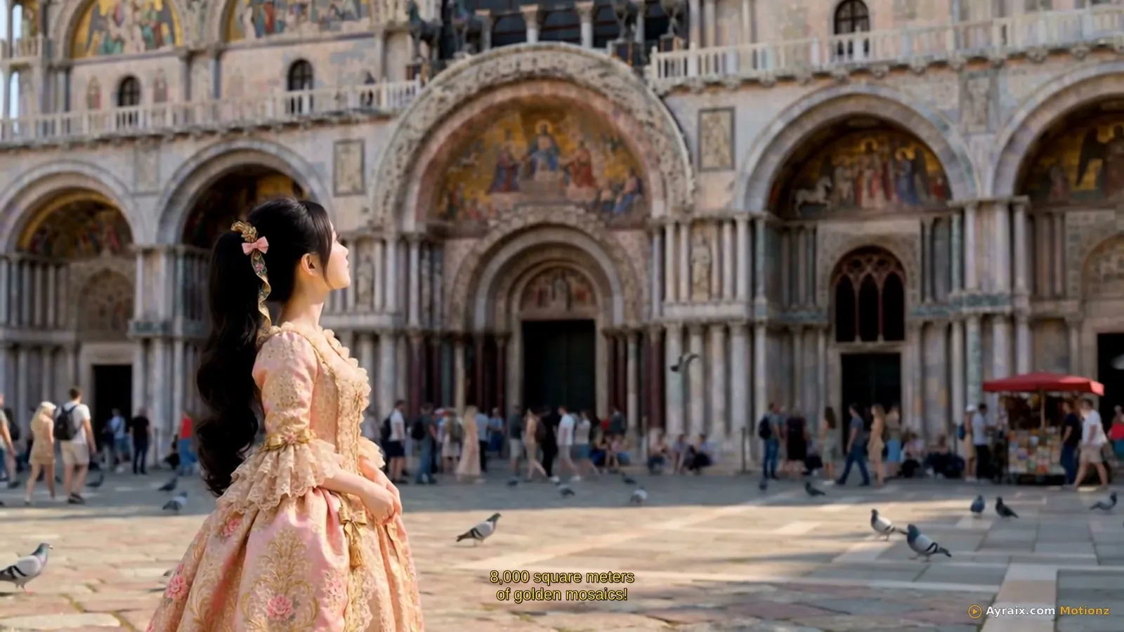 Tiny Zara gazing up at St Mark's Basilica, the Church of Gold