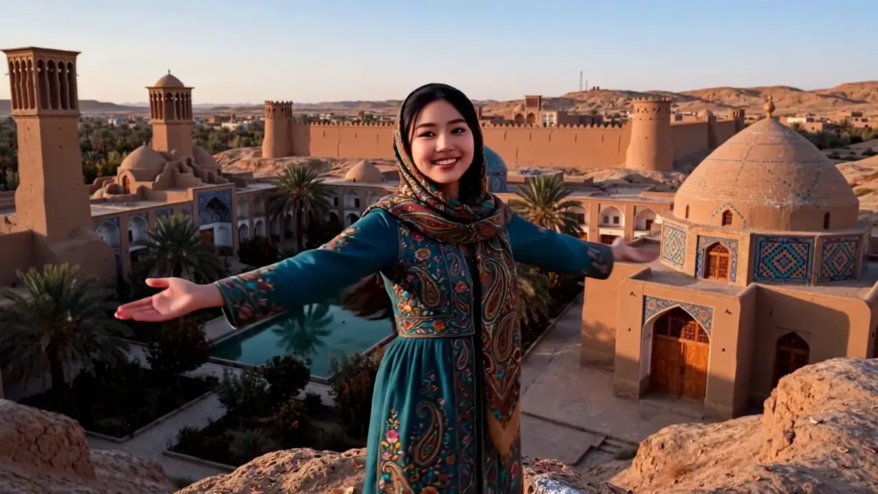 Tiny Zara presenting Yazd's adobe skyline and desert climate system