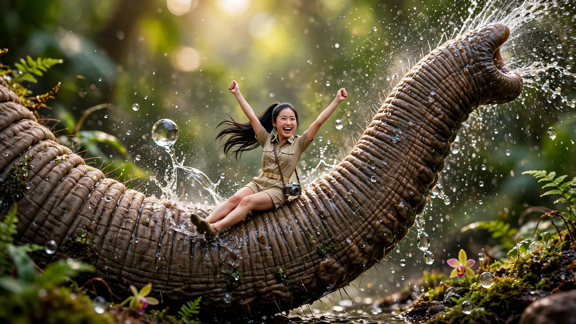 Tiny Zara trunk water slide with the elephant