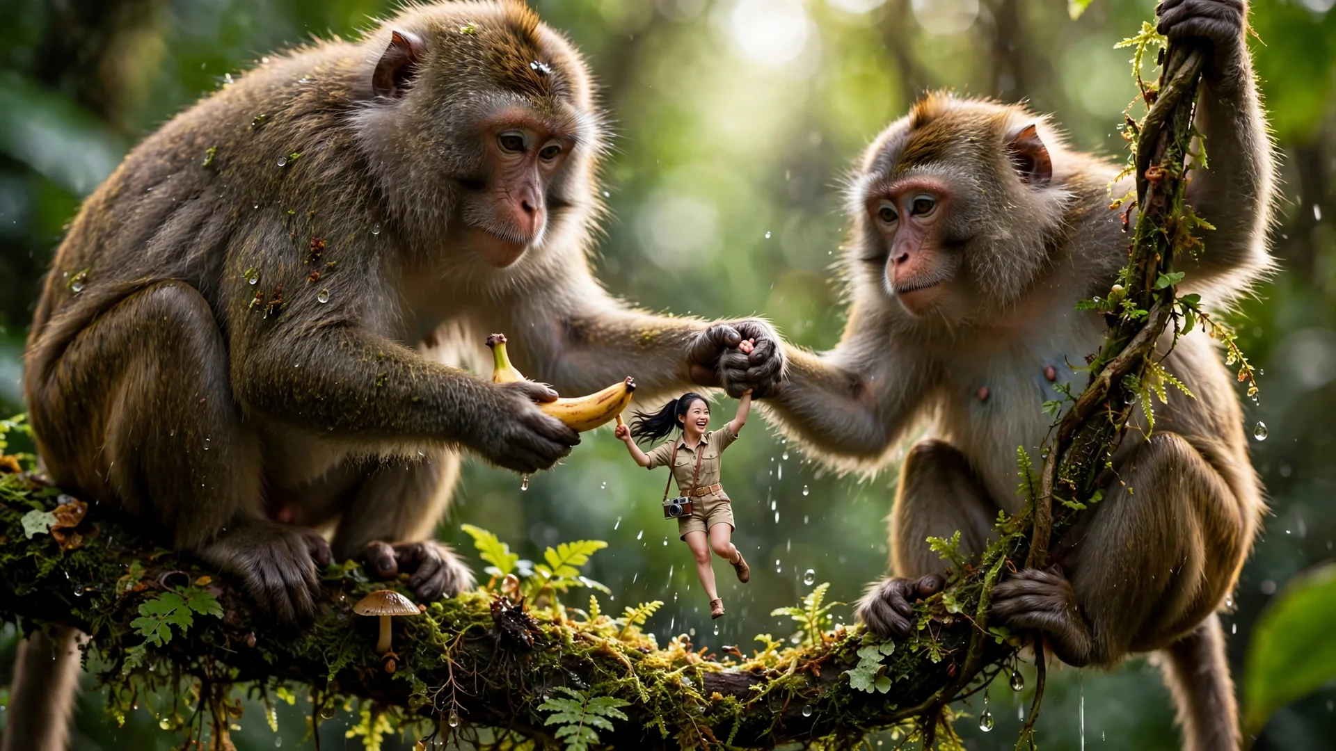 Tiny Zara vine swing & banana picnic with the monkey