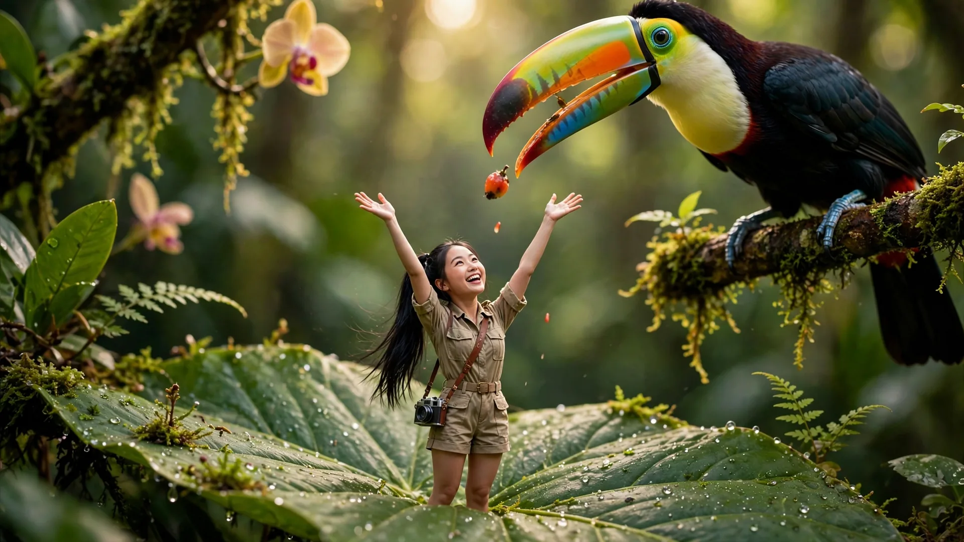 Tiny Zara fruit toss with the toucan